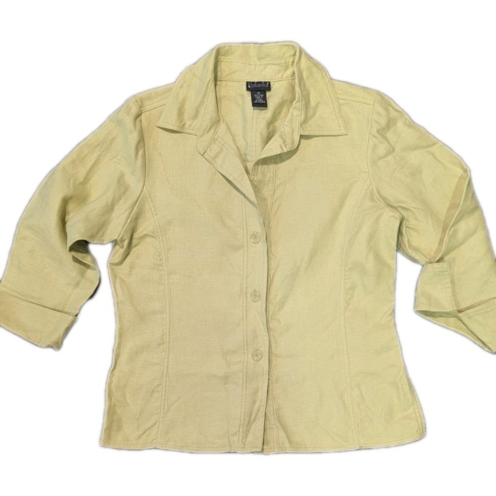 NWT Women's 10 Blazer Jacket 100% Linen‎ Lime Green 3/4 Sleeve Button MSP $100